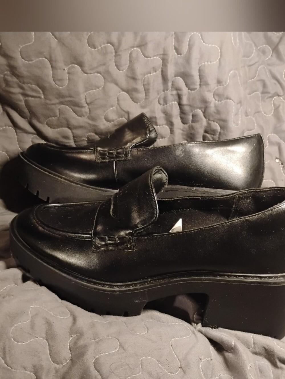Black Chunky Platform Vegan Leather Penny Loafer Shoes for Women: Size 8.5